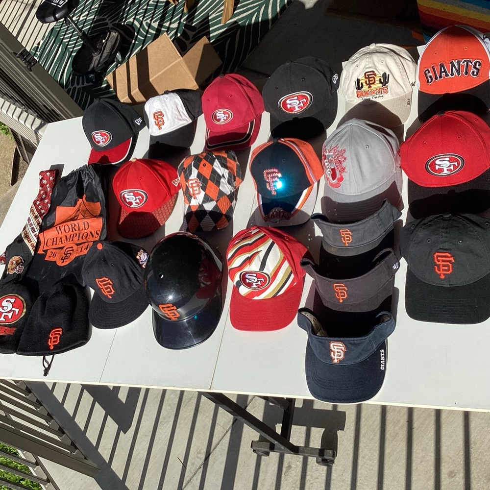 Large San Francisco giants and San Francisco 49ers 21 Hats and fan gear bundle